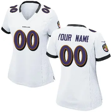 ＃00 Women's Custom White Game Baltimore Ravens Jersey