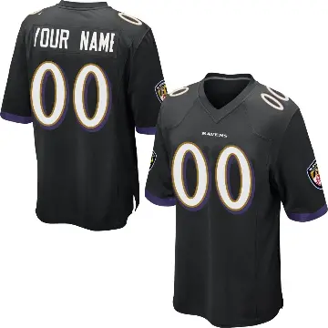 ＃00 Youth Custom Black Game Baltimore Ravens Jersey