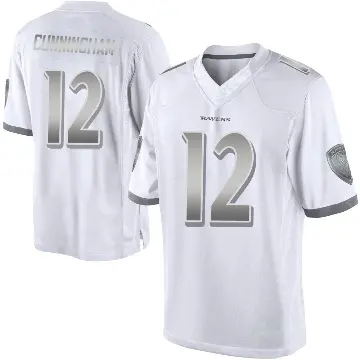 ＃12 Men's Malik Cunningham White Limited Baltimore Ravens Platinum Jersey