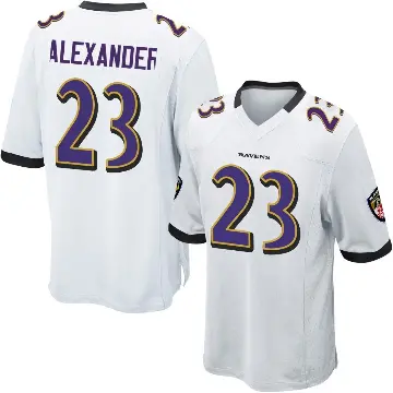 ＃23 Youth Jaire Alexander White Game Baltimore Ravens Jersey