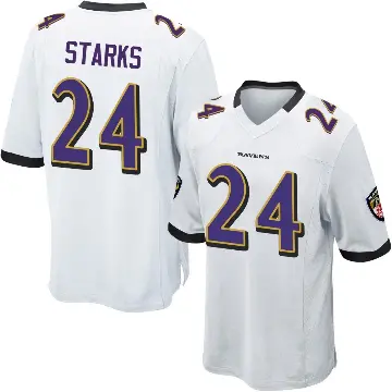 ＃24 Men's Malaki Starks White Game Baltimore Ravens Jersey