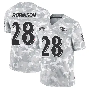 ＃28 Men's Marquise Robinson Arctic Camo Limited Baltimore Ravens 2024 Salute to Service Jersey