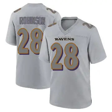 ＃28 Men's Marquise Robinson Gray Game Baltimore Ravens Atmosphere Fashion Jersey