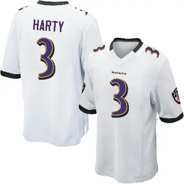 ＃3 Men's Deonte Harty White Game Baltimore Ravens Jersey