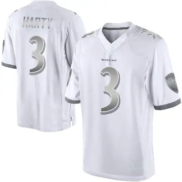＃3 Men's Deonte Harty White Limited Baltimore Ravens Platinum Jersey