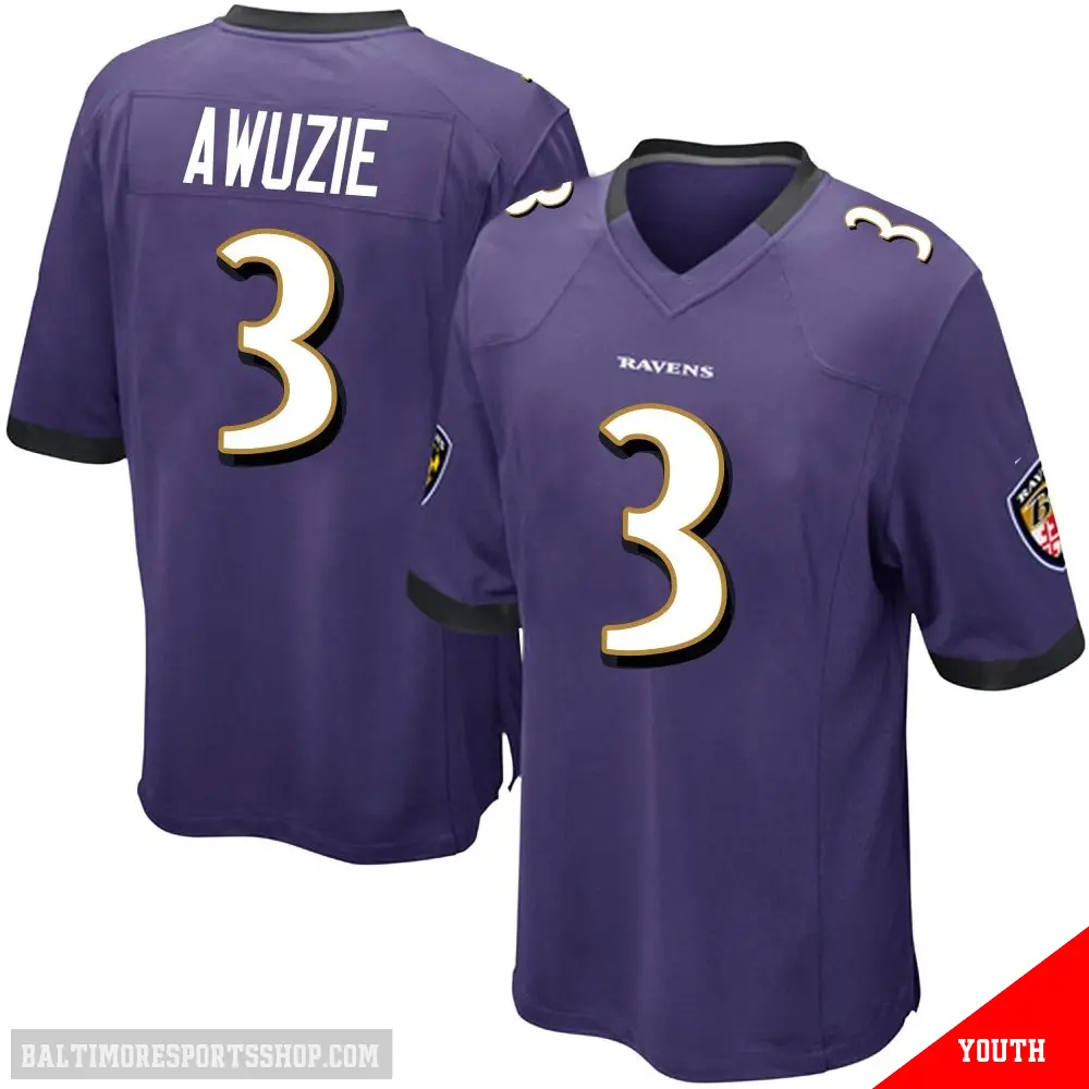 ＃3 Youth Chidobe Awuzie Purple Game Baltimore Ravens Team Color Jersey