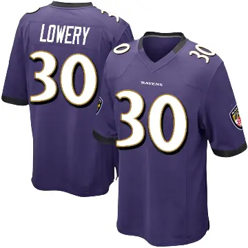 ＃30 Men's Reuben Lowery Purple Game Baltimore Ravens Team Color Jersey