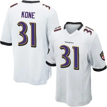＃31 Men's Bilhal Kone White Game Baltimore Ravens Jersey
