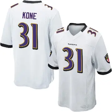 ＃31 Youth Bilhal Kone White Game Baltimore Ravens Jersey