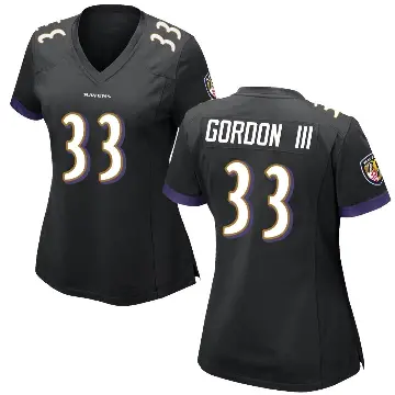 ＃33 Women's Melvin Gordon III Black Game Baltimore Ravens Jersey