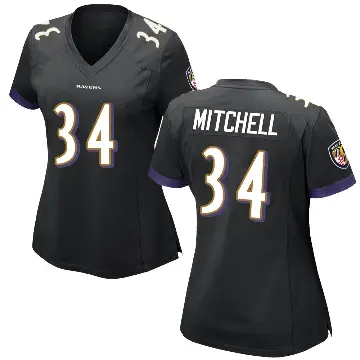 ＃34 Women's Keaton Mitchell Black Game Baltimore Ravens Jersey