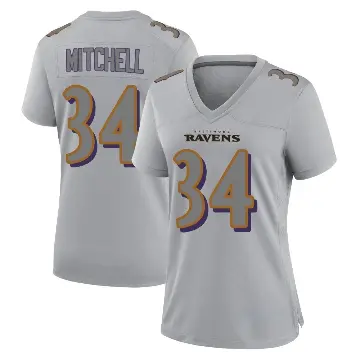 ＃34 Women's Keaton Mitchell Gray Game Baltimore Ravens Atmosphere Fashion Jersey