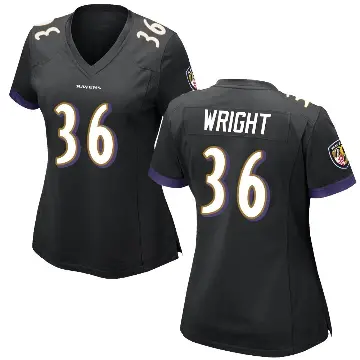 ＃36 Women's Owen Wright Black Game Baltimore Ravens Jersey