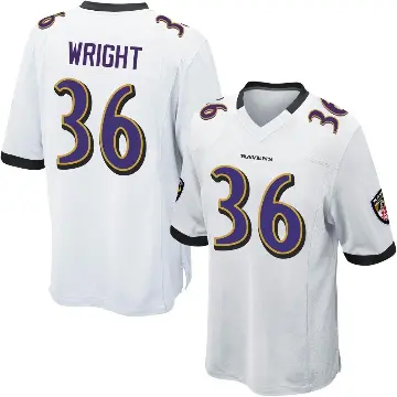 ＃36 Youth Owen Wright White Game Baltimore Ravens Jersey