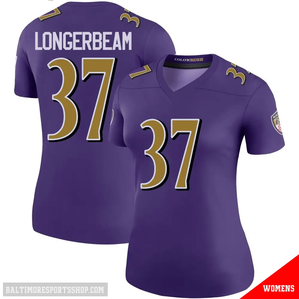 ＃37 Women's Robert Longerbeam Purple Legend Baltimore Ravens Color Rush Jersey