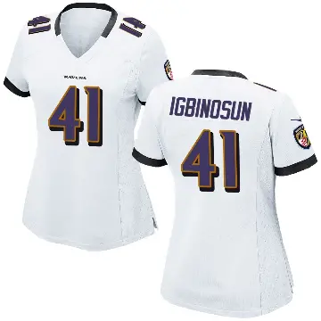 ＃41 Women's Desmond Igbinosun White Game Baltimore Ravens Jersey