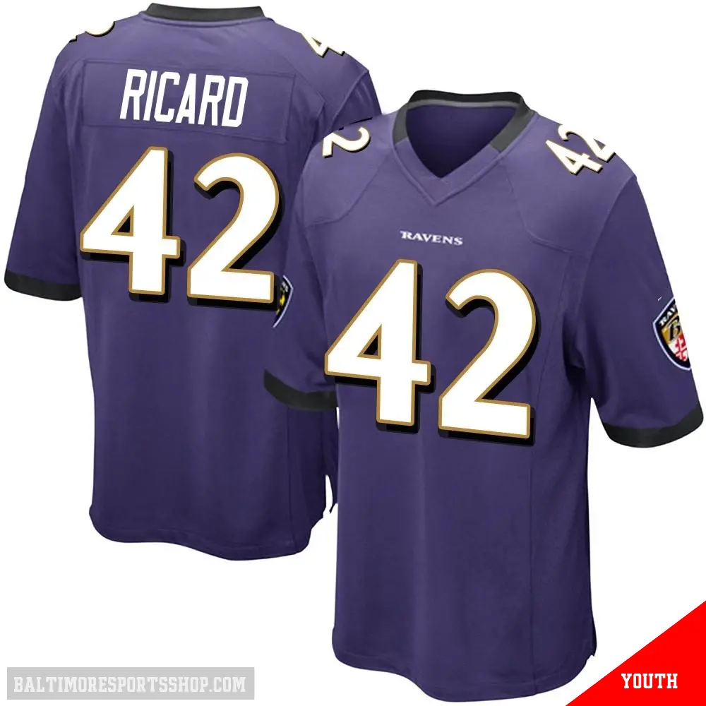 ＃42 Youth Patrick Ricard Purple Game Baltimore Ravens Team Color Jersey