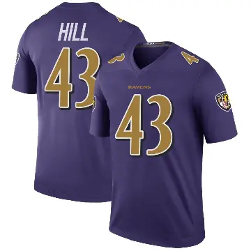 ＃43 Men's Justice Hill Purple Legend Baltimore Ravens Color Rush Jersey