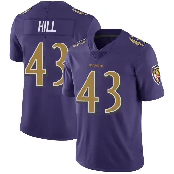 ＃43 Men's Justice Hill Purple Limited Baltimore Ravens Color Rush Vapor Untouchable Jersey