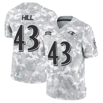 ＃43 Youth Justice Hill Arctic Camo Limited Baltimore Ravens 2024 Salute to Service Jersey