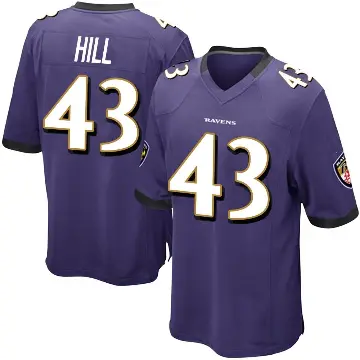＃43 Youth Justice Hill Purple Game Baltimore Ravens Team Color Jersey