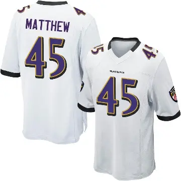 ＃45 Men's Christian Matthew White Game Baltimore Ravens Jersey