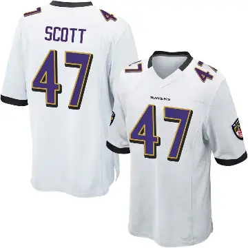 ＃47 Men's Lucas Scott White Game Baltimore Ravens Jersey