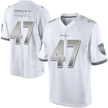 ＃47 Men's Lucas Scott White Limited Baltimore Ravens Platinum Jersey