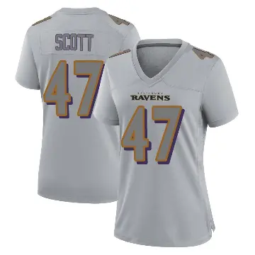 ＃47 Women's Lucas Scott Gray Game Baltimore Ravens Atmosphere Fashion Jersey