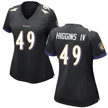 ＃49 Women's Jay Higgins IV Black Game Baltimore Ravens Jersey