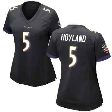 ＃5 Women's John Hoyland Black Game Baltimore Ravens Jersey