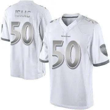 ＃50 Men's Adisa Isaac White Limited Baltimore Ravens Platinum Jersey