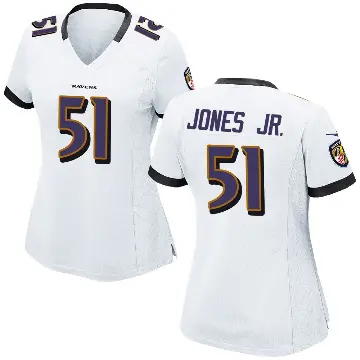 ＃51 Women's Emery Jones Jr. White Game Baltimore Ravens Jersey