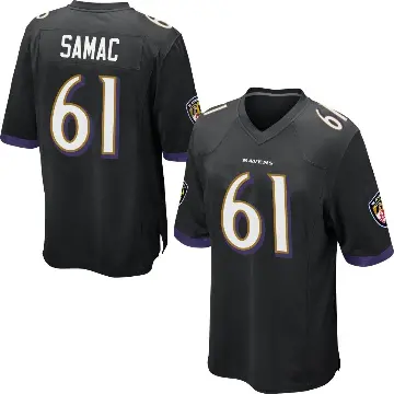 ＃61 Men's Nick Samac Black Game Baltimore Ravens Jersey