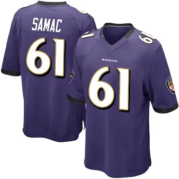 ＃61 Men's Nick Samac Purple Game Baltimore Ravens Team Color Jersey