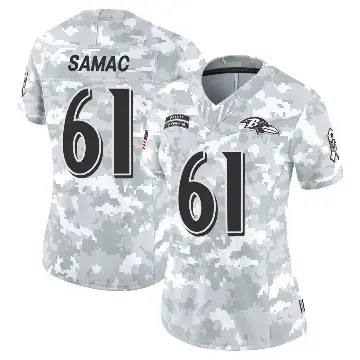＃61 Women's Nick Samac Arctic Camo Limited Baltimore Ravens 2024 Salute to Service Jersey