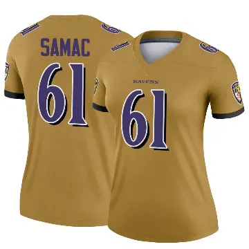 ＃61 Women's Nick Samac Gold Legend Baltimore Ravens Inverted Jersey