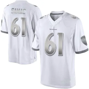 ＃61 Youth Nick Samac White Limited Baltimore Ravens Platinum Jersey