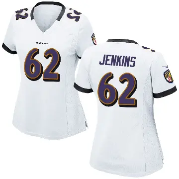 ＃62 Women's John Jenkins White Game Baltimore Ravens Jersey
