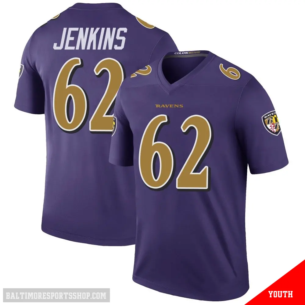 ＃62 Youth John Jenkins Purple Legend Baltimore Ravens Color Rush Jersey