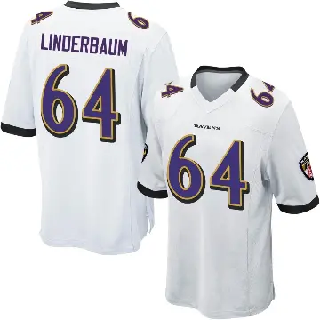 ＃64 Men's Tyler Linderbaum White Game Baltimore Ravens Jersey