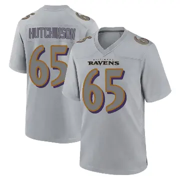 ＃65 Men's Ozzie Hutchinson Gray Game Baltimore Ravens Atmosphere Fashion Jersey