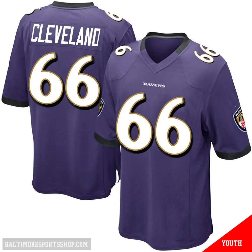 ＃66 Youth Ben Cleveland Purple Game Baltimore Ravens Team Color Jersey