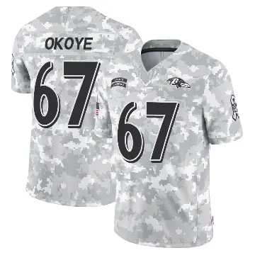 ＃67 Youth CJ Okoye Arctic Camo Limited Baltimore Ravens 2024 Salute to Service Jersey