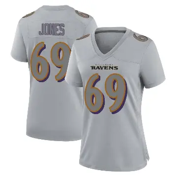 ＃69 Women's Jayson Jones Gray Game Baltimore Ravens Atmosphere Fashion Jersey
