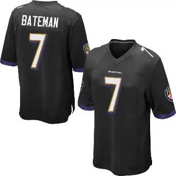 ＃7 Men's Rashod Bateman Black Game Baltimore Ravens Jersey