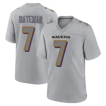 ＃7 Youth Rashod Bateman Gray Game Baltimore Ravens Atmosphere Fashion Jersey
