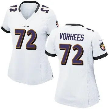 ＃72 Women's Andrew Vorhees White Game Baltimore Ravens Jersey