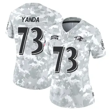 ＃73 Women's Marshal Yanda Arctic Camo Limited Baltimore Ravens 2024 Salute to Service Jersey