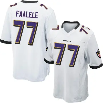 ＃77 Youth Daniel Faalele White Game Baltimore Ravens Jersey